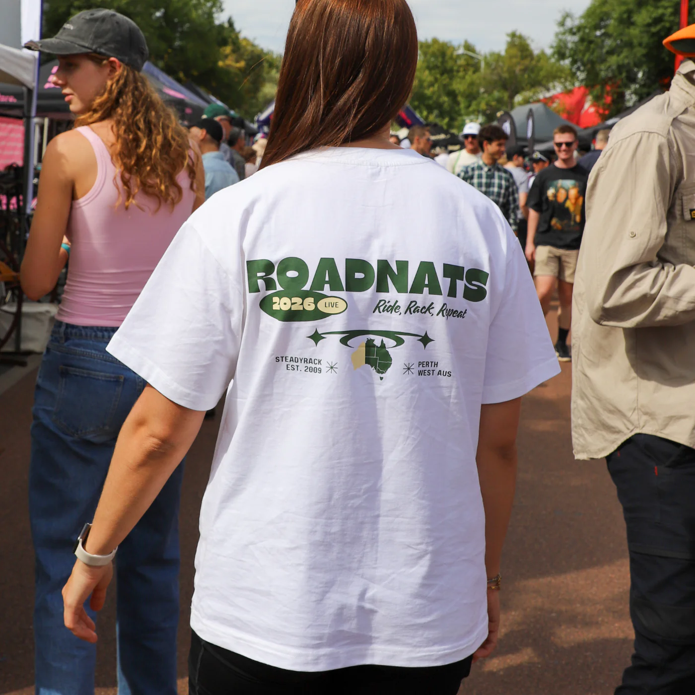 Road Nats x Steadyrack - Men's Oversized White Tee - Image 3