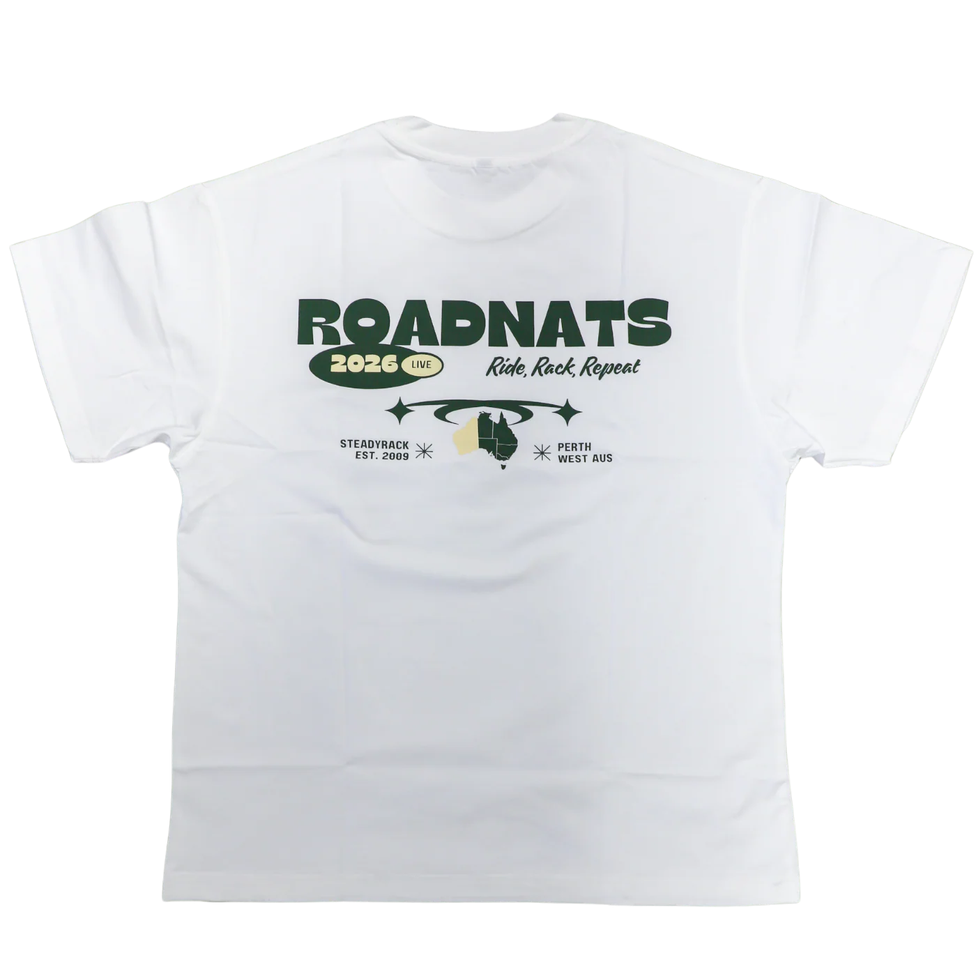 Road Nats x Steadyrack - Men's Oversized White Tee - Image 5